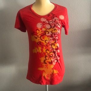 Supermaggie Red Tee with Floral Flourishes
